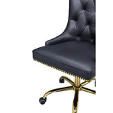 Golden Button Edge Black Leatherette Armchair
